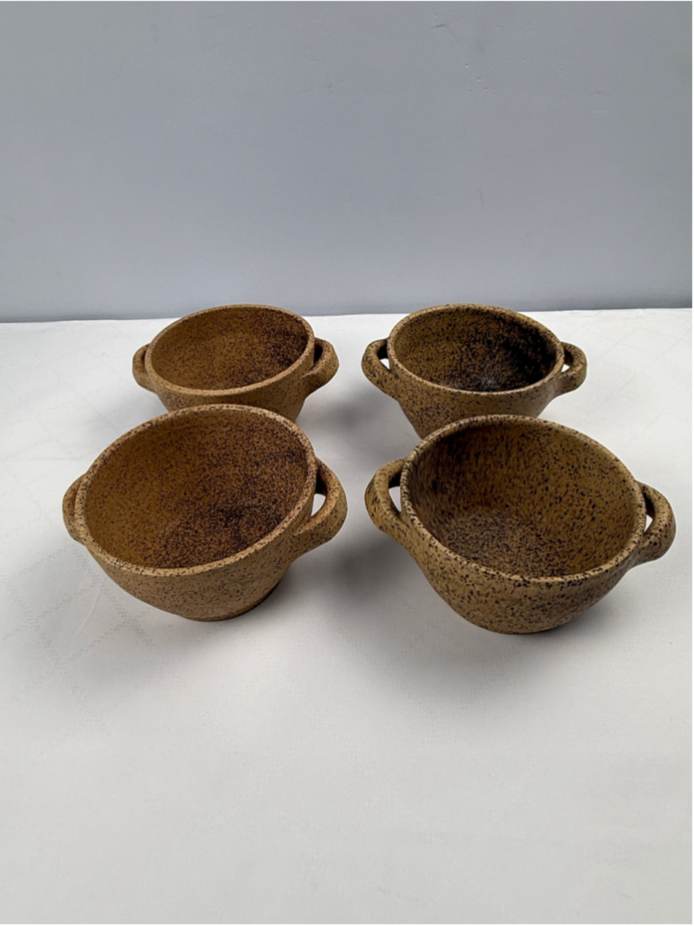 Rustic Brown Speckled Ceramic Serveware Bowls Art Pottery Set of 4